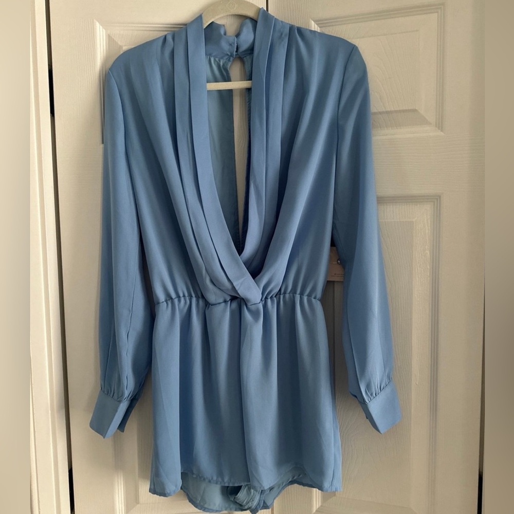 Power blue superdown long sleeve romper